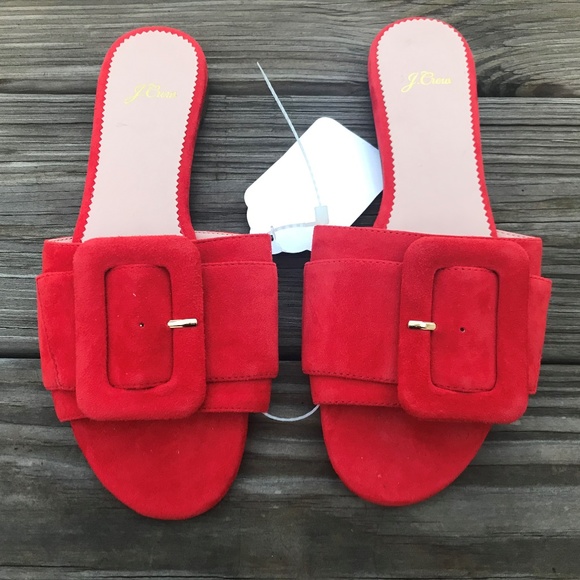 J. Crew Women Red Slide With Buckle Cora Sandal - Picture 3 of 8